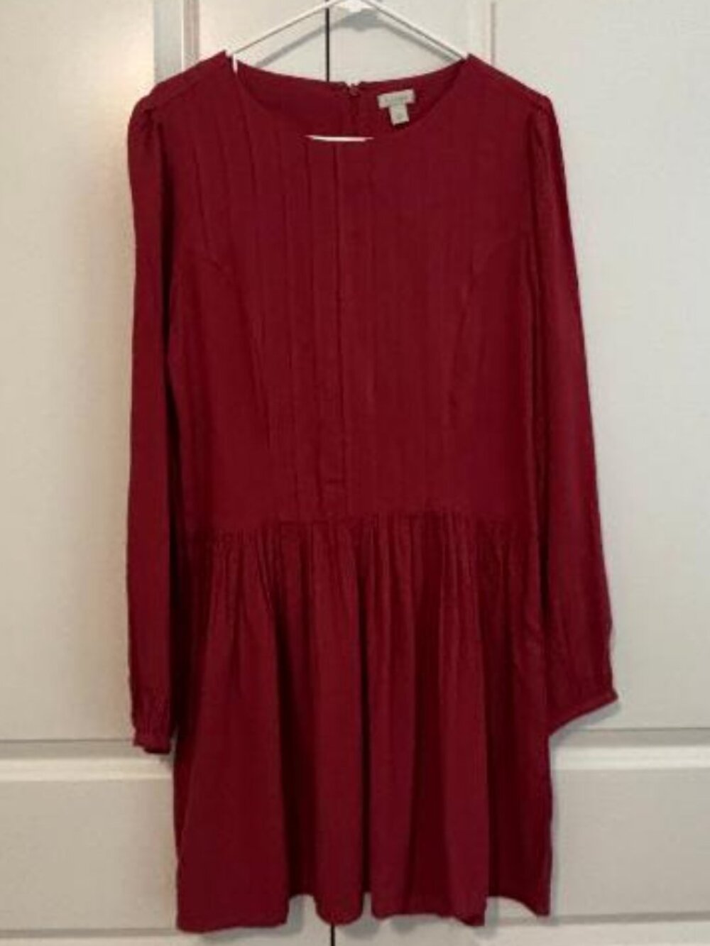 Hinge Pintuck Brick Red Long Sleeve Drop Waist Dress Small
